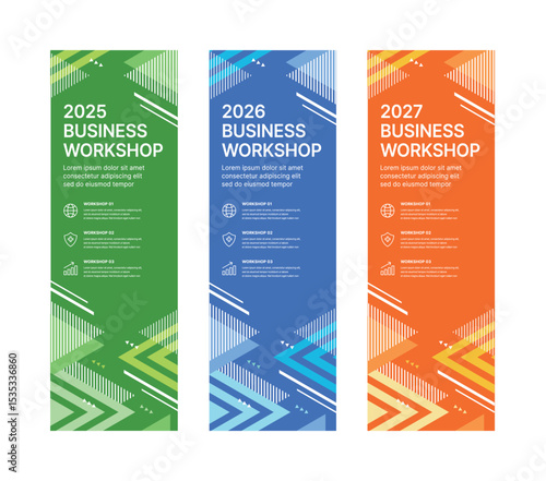 Modern business banner templates with abstract geometric patterns. Perfect for workshops, events, conferences, presentations, or branding projects, combining style and professionalism.