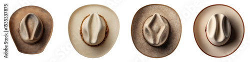 Set of cowboy hat top view Transparent background PNG set