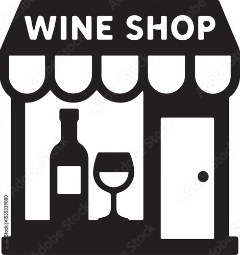 Silhouette vector of a wine shop storefront with signage and bottles, perfect for retail, bar, or winery themes.