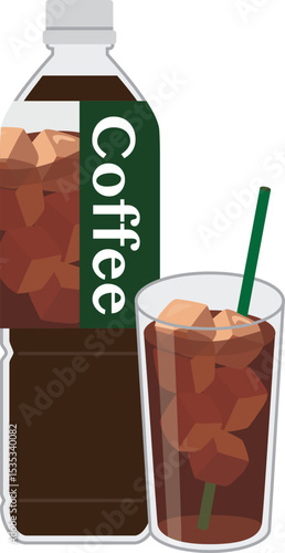 ソフトドリンク_アイスコーヒー（ペットボトルとグラス）