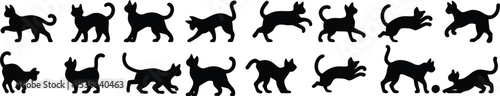 A charming collection of playful cat silhouettes in various poses and actions. This design is perfect for pet-related projects, branding, or any creative endeavor celebrating feline companions. Ideal 