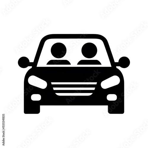 Carpool Icon – Front View Car with Passengers Silhouette Symbol