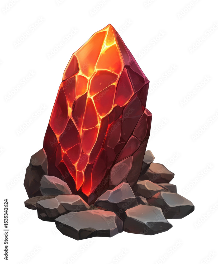 Obraz premium Glowing volcanic gemstone on rocky base with fiery cracks