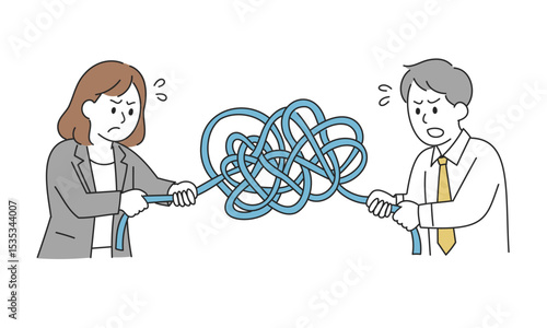 複雑な問題に対立するビジネス男女のイラスト