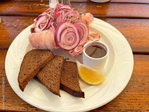 Tradichional starter with frozen fish in Zelenogradsk tow, Russia,
