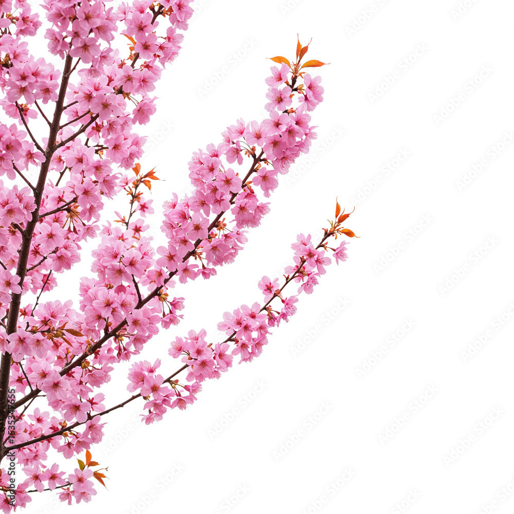 Obraz premium Pink cherry blossom branch isolated on transparent background