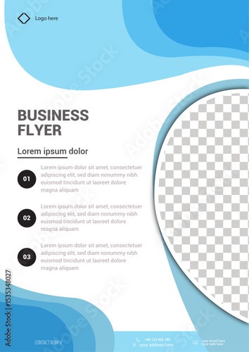 Business Flyer Template with Blue Waves and White Background