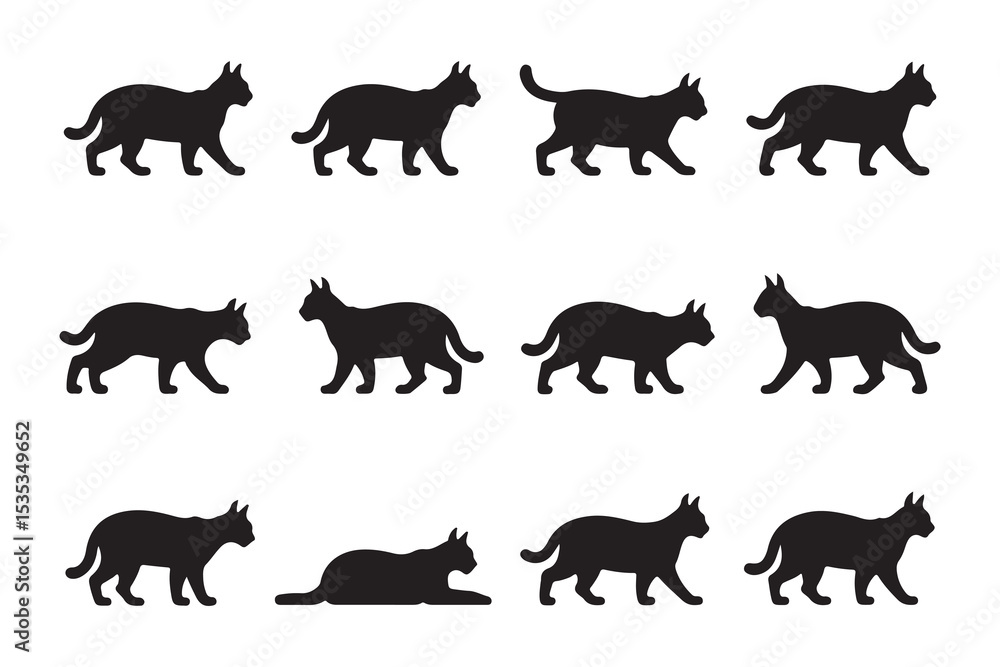 Obraz premium Black Cat Silhouettes in Various Poses