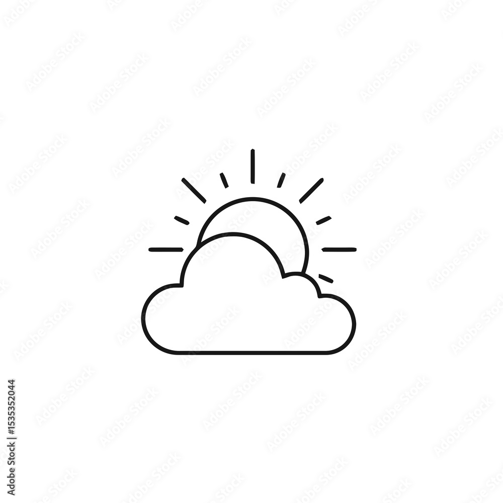 Simple line icon of sun peeking through clouds in minimal style Simple line icon of sun peeking through clouds in minimal style