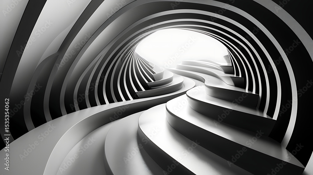 custom made wallpaper toronto digitalA mesmerizing abstract architectural design features a spiraling tunnel with curved lines and contrasting black and white tones, creating a futuristic and modern aesthetic