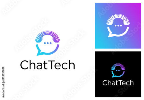 vector simple logo icon technology chat bubble with phone.