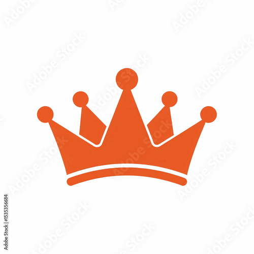 This high-quality flat vector icon features a solid orange crown silhouette with a curved base and five triangular peaks topped with orange circles, all with sharp edges and fine details.