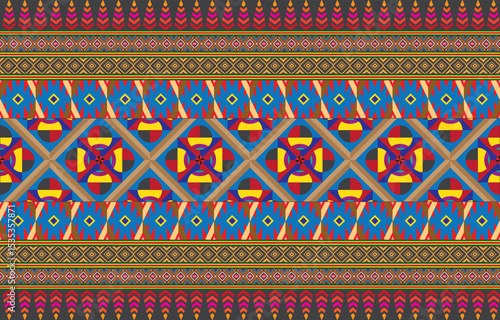 Aztec ethnic background design vector with a seamless pattern. Traditional motifs are illustrated. Element of a seamless pattern template