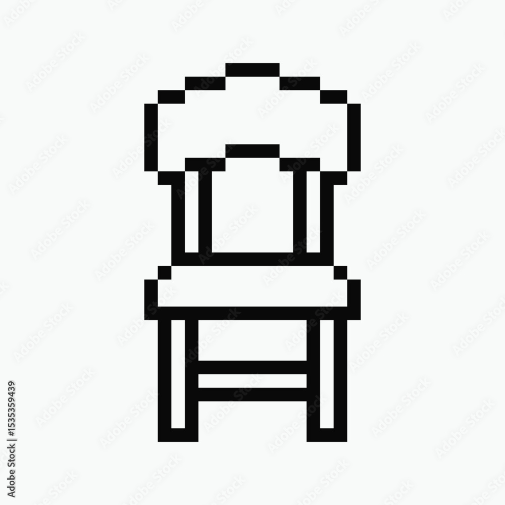 black and white chair pixel art icon vector illustration. black and white chair pixel art icon vector illustration.