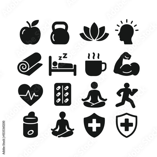 Wallpaper Mural Healthy Lifestyle Vector illustration Icon Set | Editable illustration Style | Fitness, Nutrition, Wellness, Yoga, Sleep, Mindfulness Icons Torontodigital.ca
