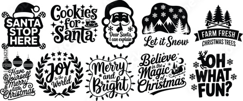 Christmas quotes with silhouette set