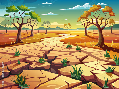vector of The drying up of a field due to lack of water...