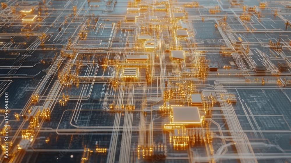 Fototapeta premium A Glowing Circuit Board's Intricate Network of Connections