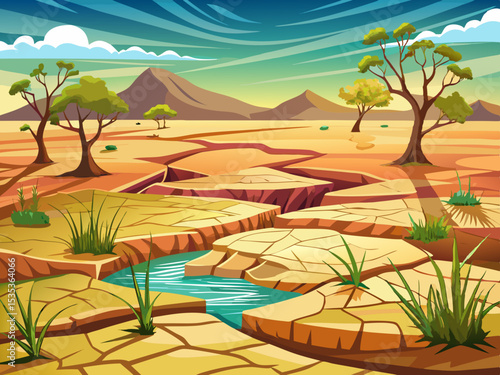 vector of The drying up of a field due to lack of water...