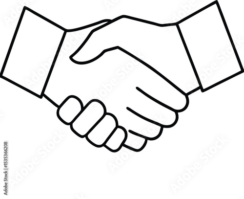 Clean black outline handshake icon representing agreement, deal, or partnership. Perfect for business, teamwork, contracts, and collaboration visuals