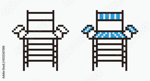set lifeguard chair pixel art icon vector illustration.