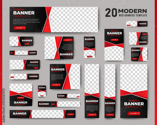 Business Advertising Banners template design with black and red background concept. vector