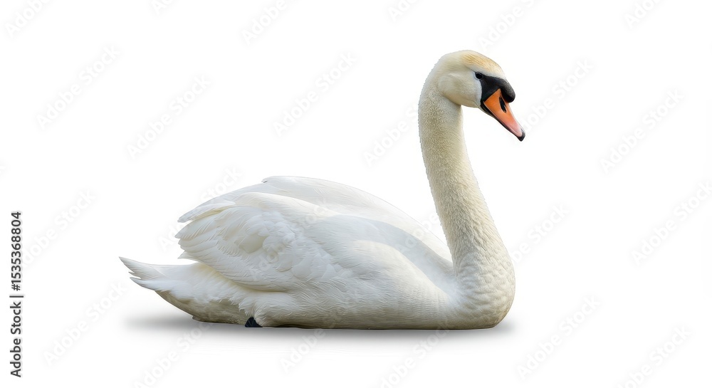 Fototapeta premium White Mute Swan sitting isolated on transparent background with soft shadow
