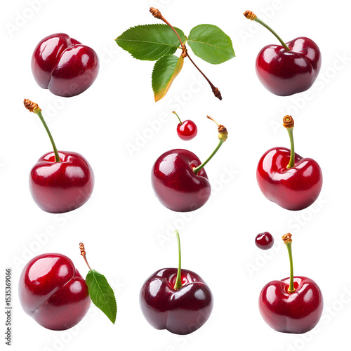 Sweet Cherries Collection Red Fruit Isolated Background