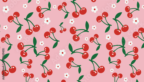 Wallpaper Mural Seamless pattern with red floral  berries, and leaves for a sweet summer wallpaper design Torontodigital.ca