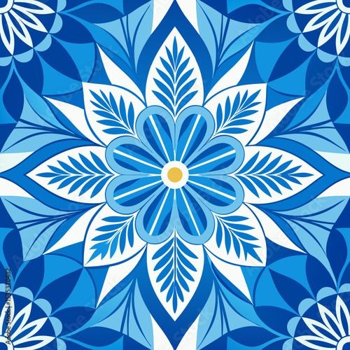 blue mandala floral seamless pattern with decorative ethnic design
