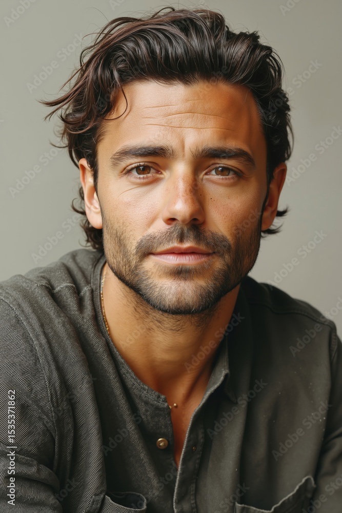 A man with long hair and a beard wearing a gray shirt A man with long hair and a beard wearing a gray shirt