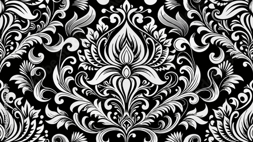 Classic Black and White Damask Pattern Design