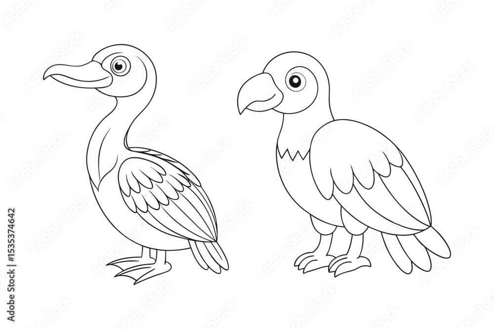 Fototapeta premium Birds coloring book bundle, Birds outline, Birds line art vector illustration