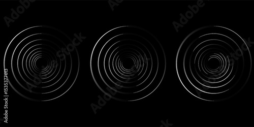 Sound pulsation circles set. Vector illustration of purple radio waves isolated on black background.