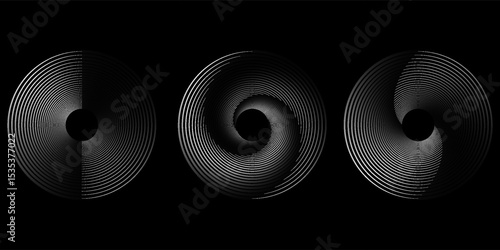 Sound pulsation circles set. Vector illustration of purple radio waves isolated on black background.