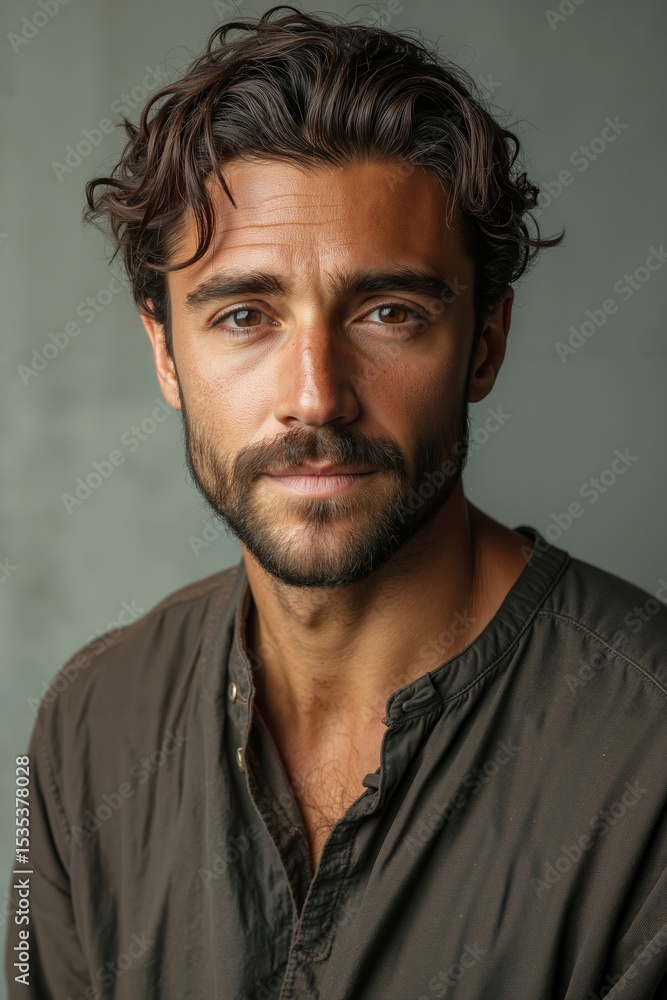 A man with a beard and a brown shirt A man with a beard and a brown shirt