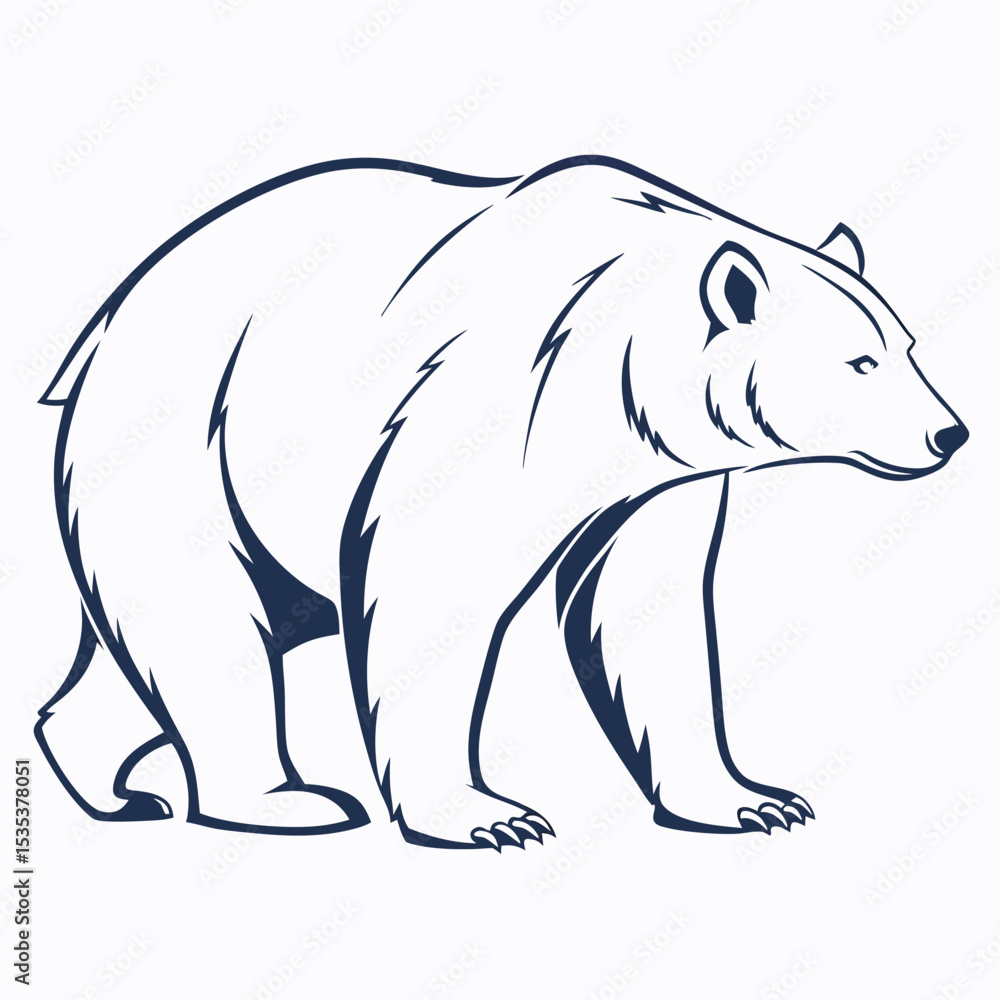 Fototapeta premium Elegant outline illustration of a powerful bear walking in a side profile against a white background
