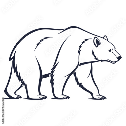 Detailed outline illustration of a powerful grizzly bear walking in a forward direction