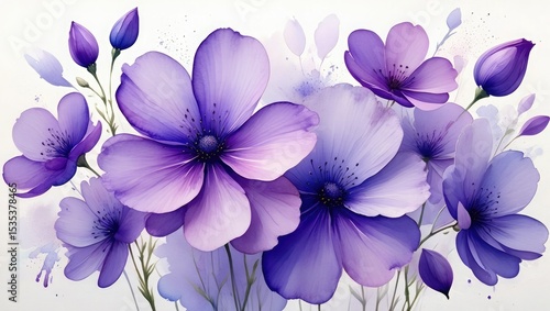 Lavender and Purple Watercolor Flowers Soft Hues Floral Bouquet Painting