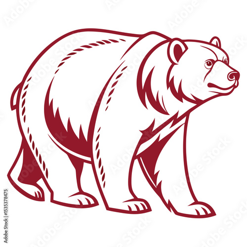 Majestic grizzly bear illustration in bold maroon and white on an isolated white background