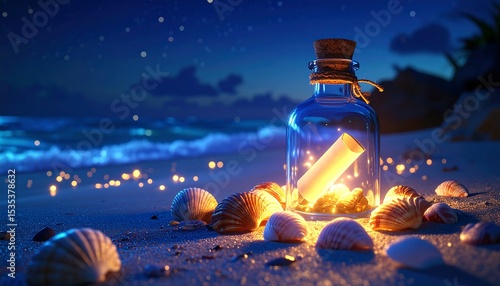 Message in a Bottle Firefly Bioluminescence on a Tropical Beach