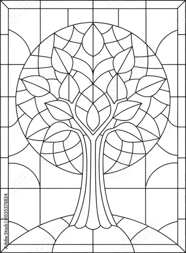 Tree of life stained glass printable coloring page for adults