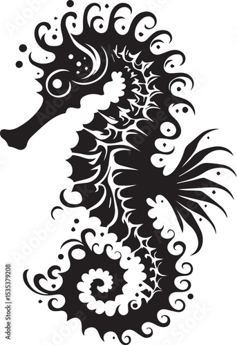 vector illustration of a seahorse black silhouette 