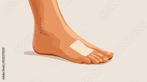 Foot with healing patch on toe against clean neutral background - healthy lifestyle