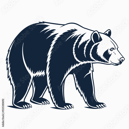 Vector illustration of a walking bear in a stylized silhouette design
