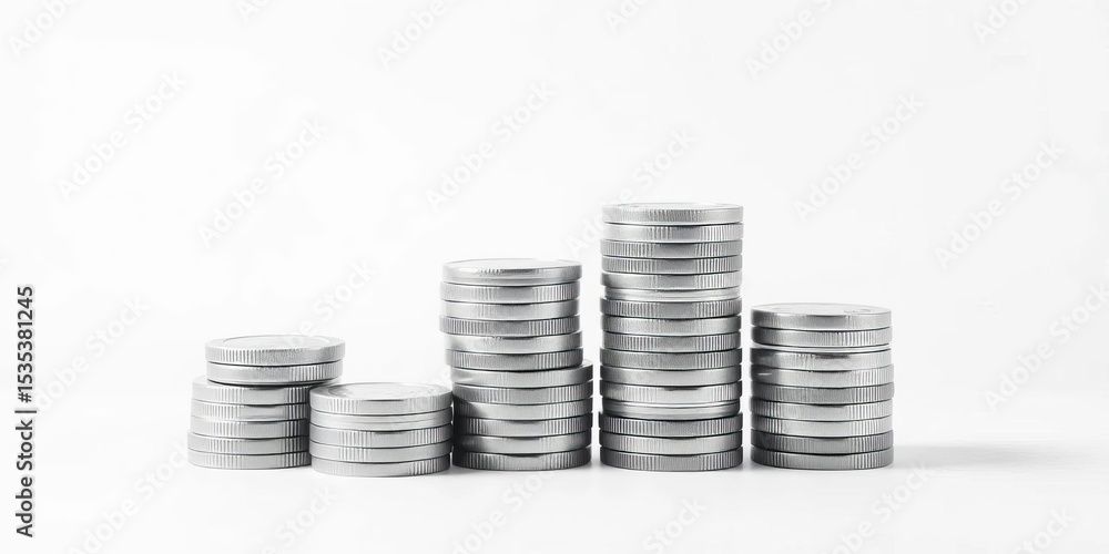 Black and white vector illustration of growing stacks of euro coins symbolizing financial growth, investment, money Black and white vector illustration of growing stacks of euro coins symbolizing financial growth, investment, money