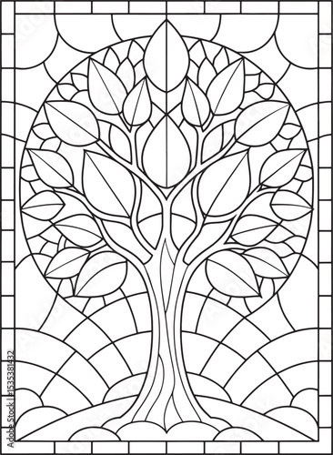 Tree of life window coloring page stained glass printable design