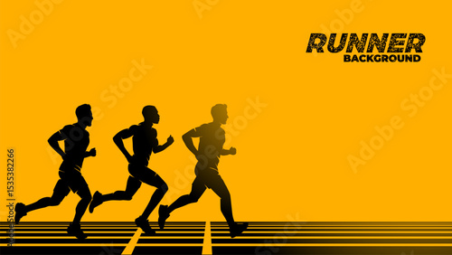 Male runner in the running track silhouette illustration background vector, athletics sports banner with copy space for run events
