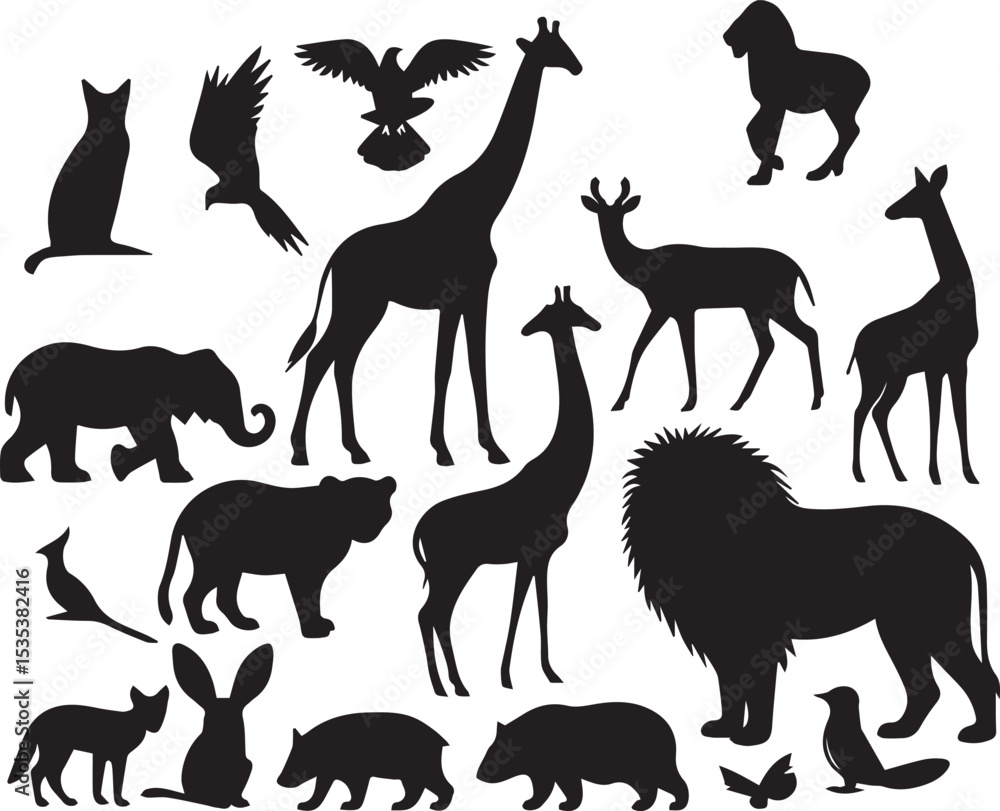 Fototapeta premium set of animals silhouettes black vector illustration 