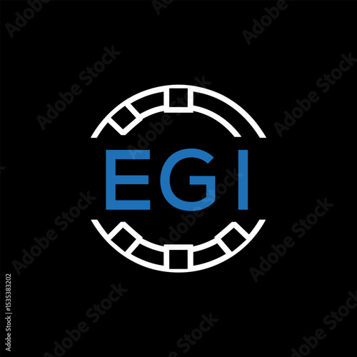 EGI Modern Tech Logo, Design – EGI Later Logo,  Futuristic Blue and White Circular Emblem on Black Background.
